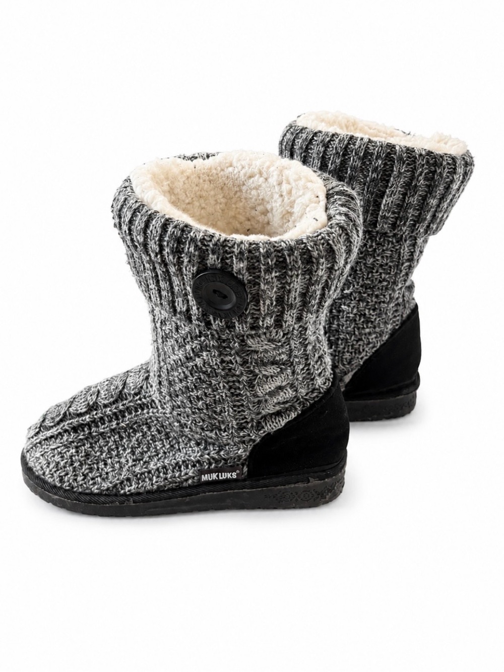 Muk Luks Big Girls Size 6 Black & Grey Knit Button Boots
